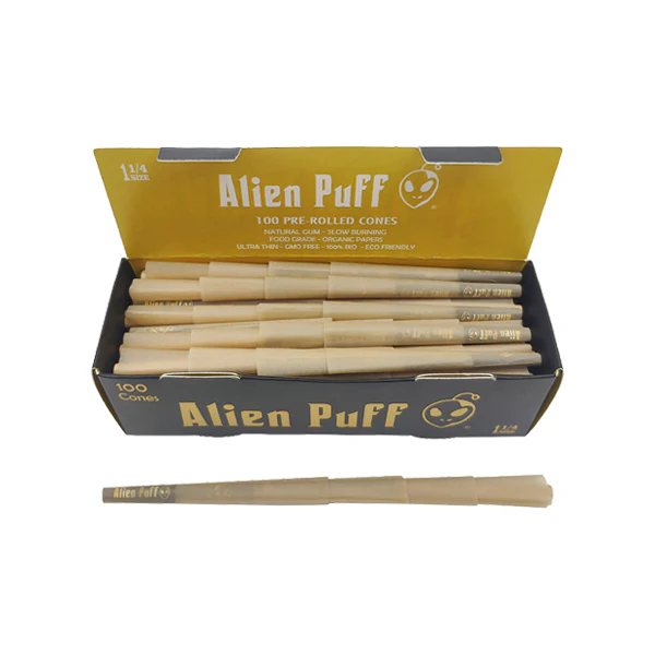 Second image of 100 Alien Puff Black & Gold 1 1/4 Size Pre-Rolled Cones ( HP130 )